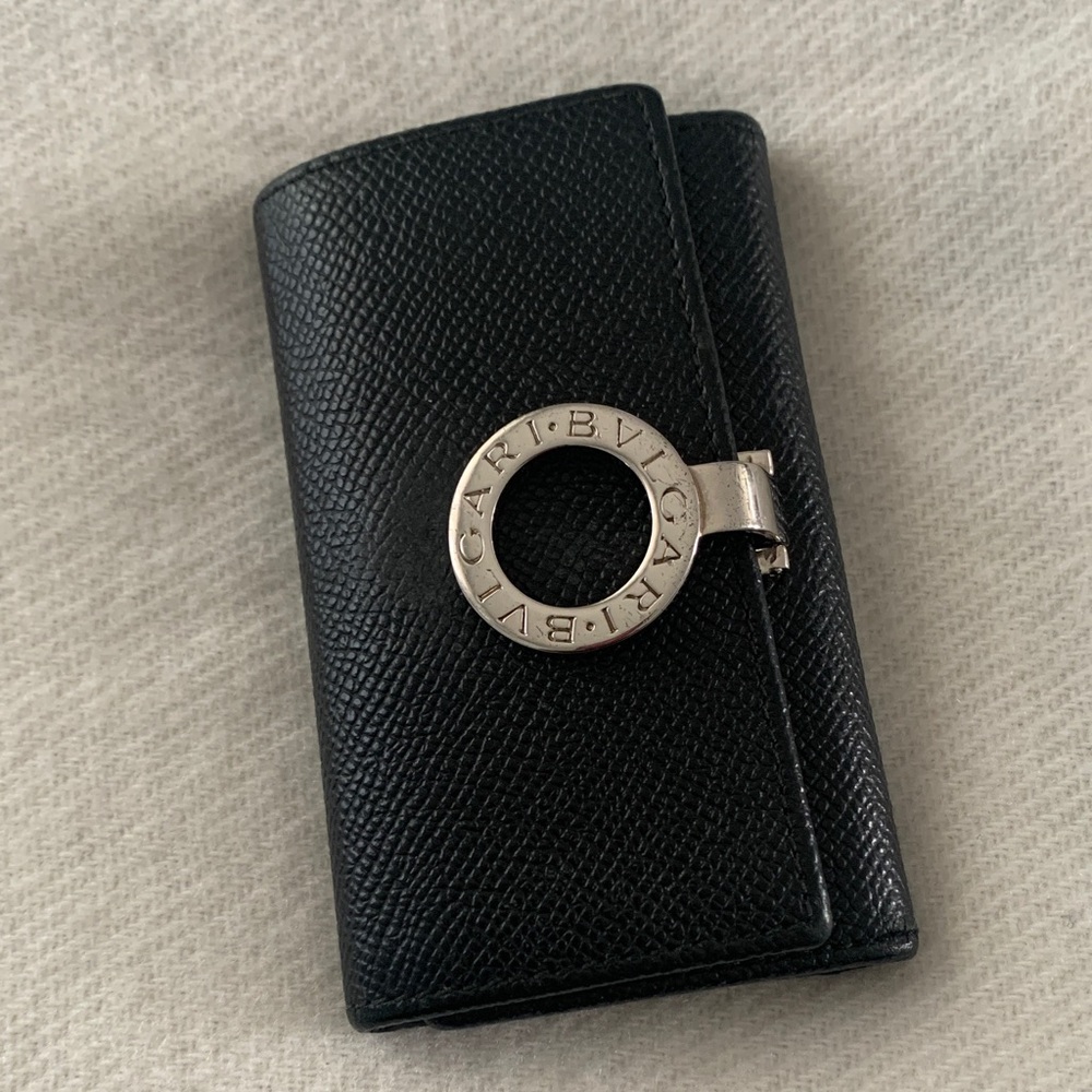 BVLGARI Key Holder Black Textured Leather
